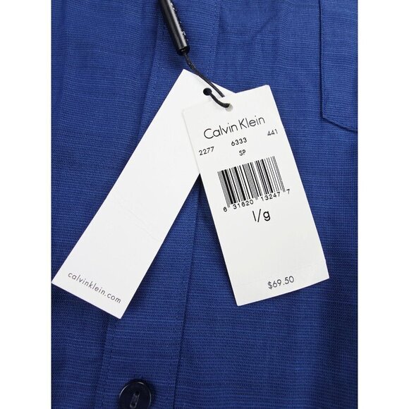 Calvin Klein Size Large Navy Short Sleeve Logo Tag Mens Cotton Pocket Shirt NWT - Picture 5 of 12
